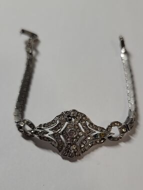 Vintage Sterling Silver Crystal Filigree Bracelet - Elegant Women's Jewelry